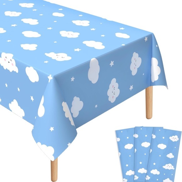 Dreamy Sky Tablecloth Set: 3-Piece Blue Cloud Decor for Kids'‎ Birthday Bash! - Picture 1 of 7